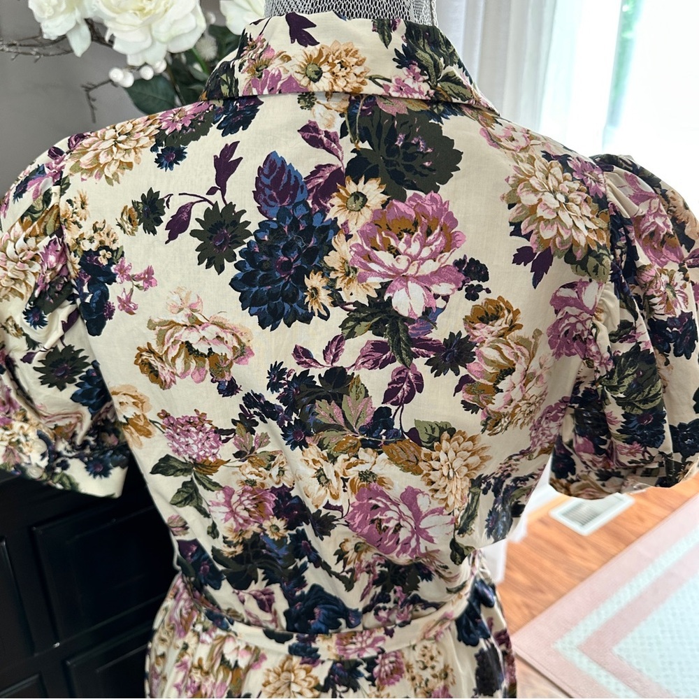 Who What Wear Puff Sleeve Floral Button Front Dress XS Belted Pockets Size XS/S - Picture 11 of 16
